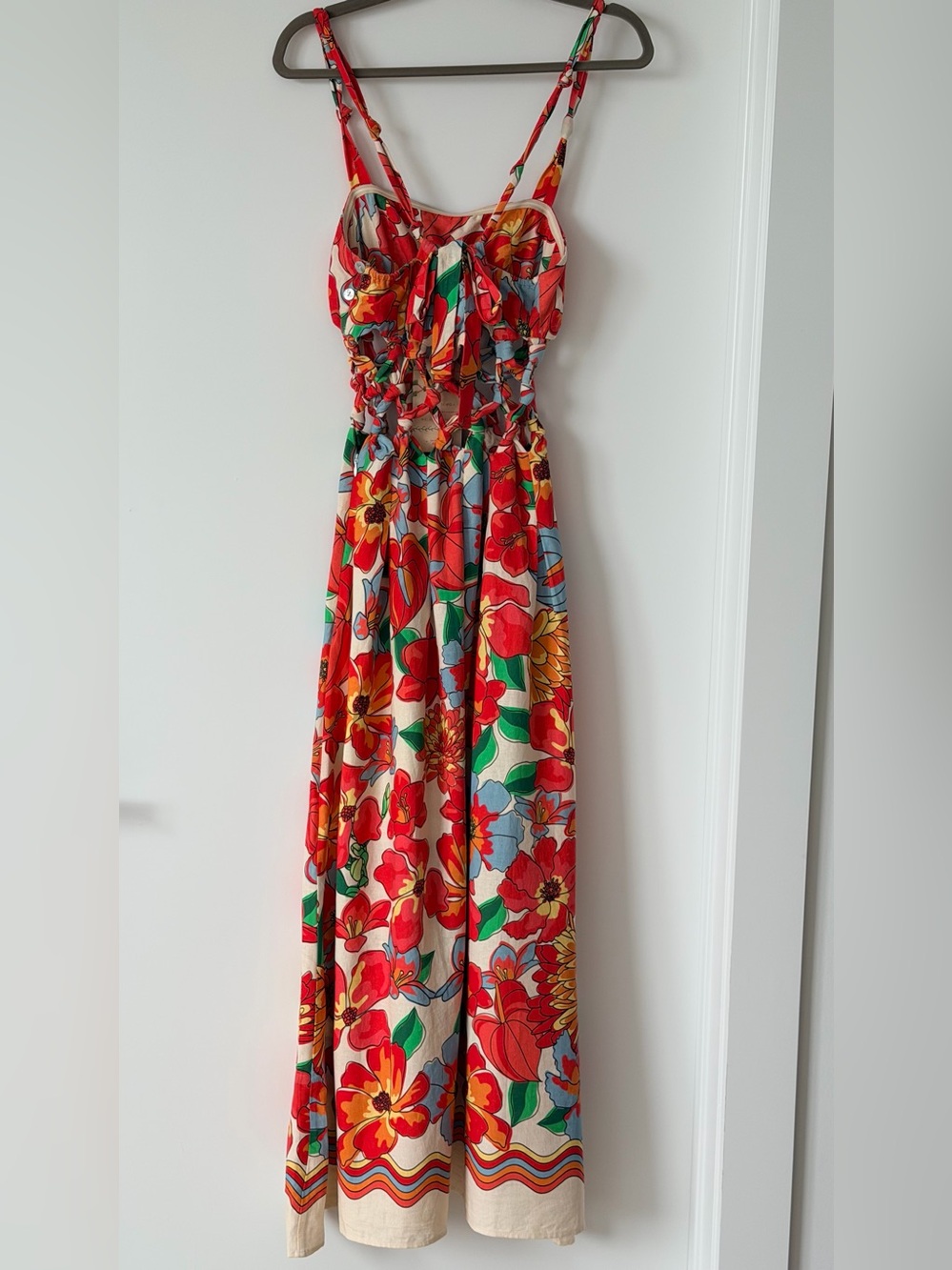 FARM RIO ANTHROPOLIGIE Floral Red Multicolor Summer Maxi Dress - Picture 7 of 14
